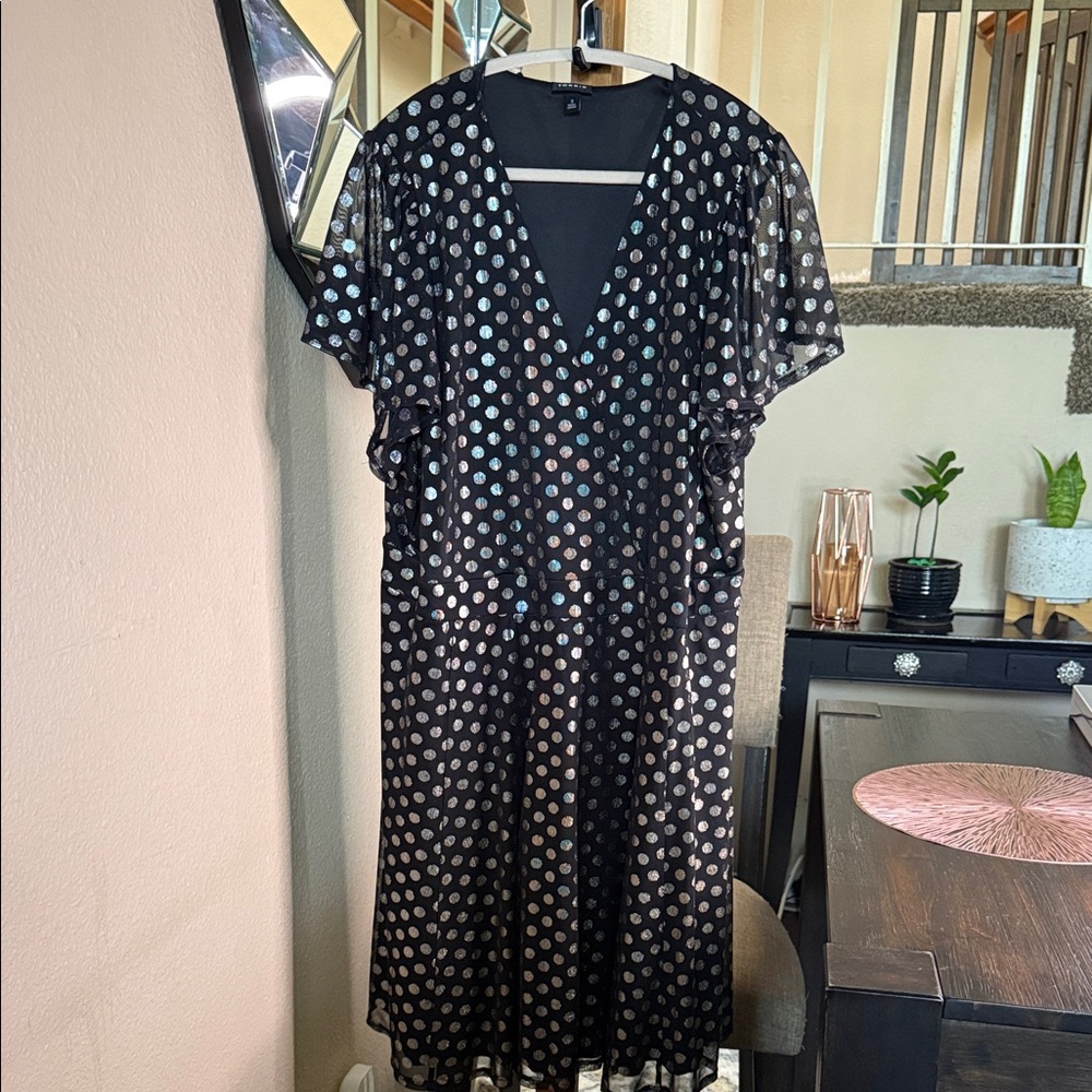 Torrid Black Midi Dress with Silver Dots